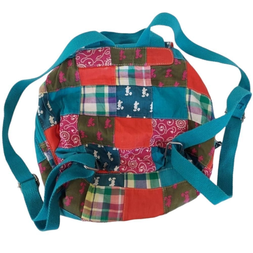 Disney Parks Patchwork Mickey Mouse Quilted Multi-Colored Madras Mini Backpack - Picture 2 of 8